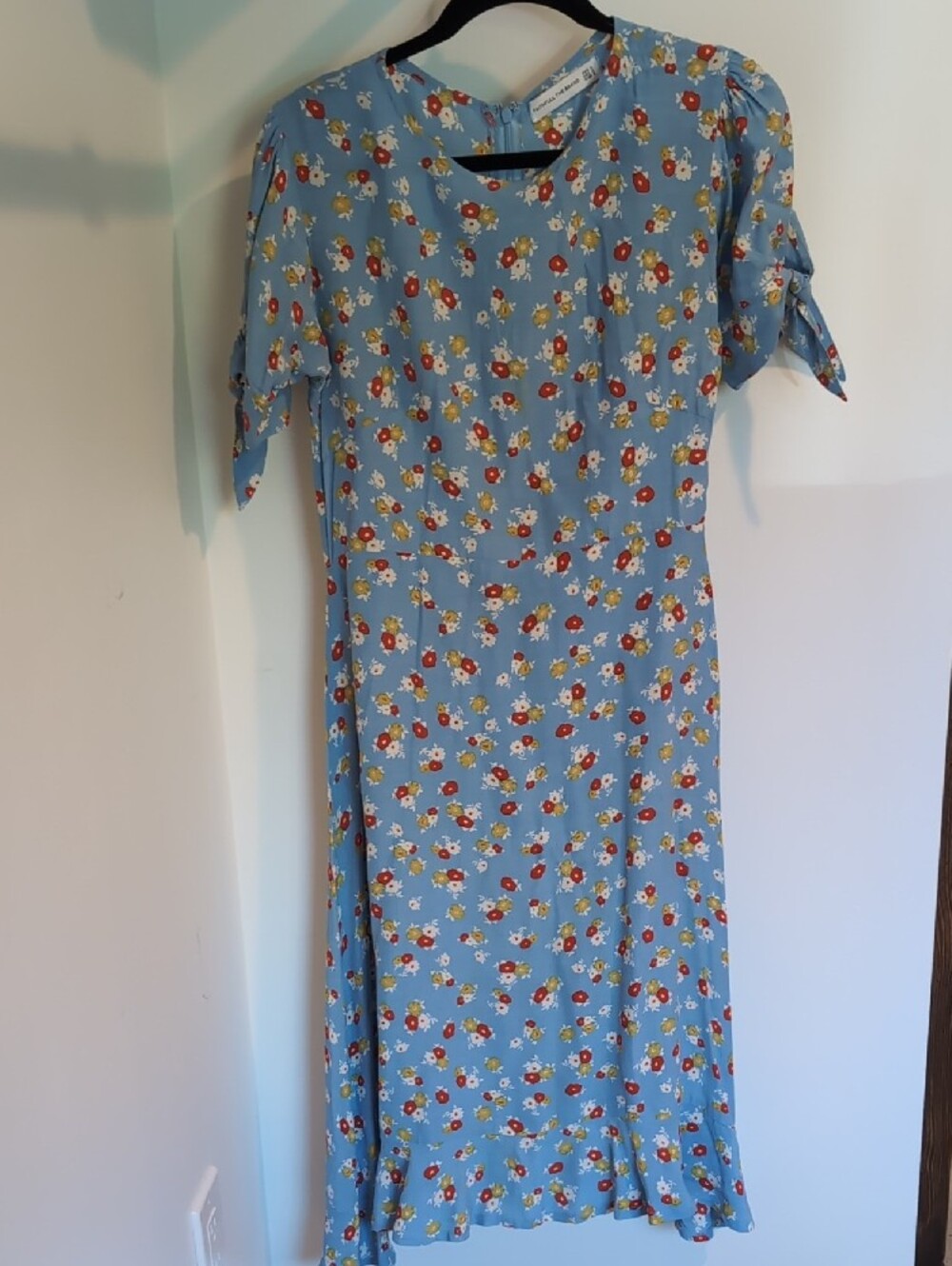 Faithfull the Brand Sky Blue Floral Tie-Sleeve Midi Dress - Picture 5 of 5